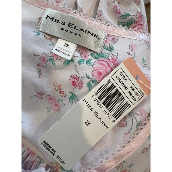 Miss Elaine Pink Floral Cap Sleeve Nightgown Plus Size 2X - Picture 7 of 8